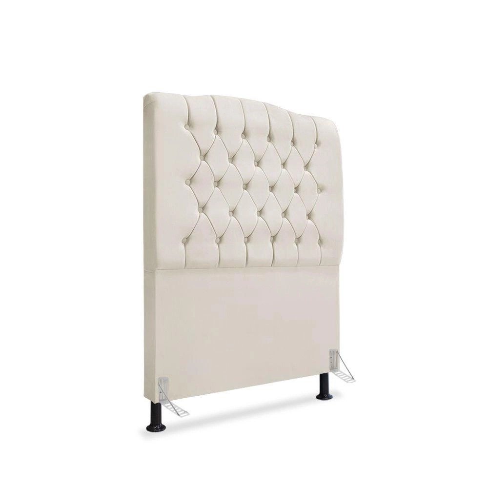 Cabeceira De Cama Box Solteiro 90 Cm Dunas – Veludo Bege Claro.